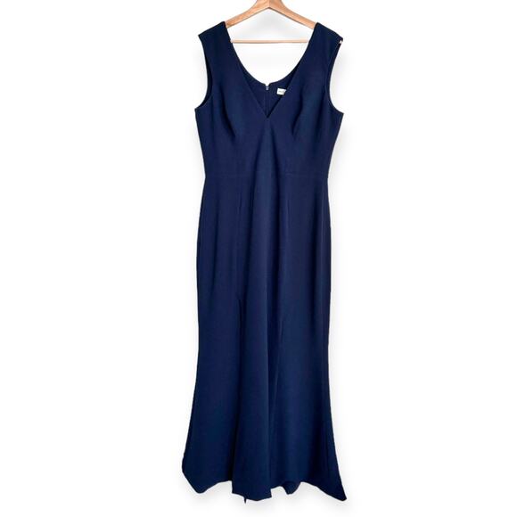 Dress The Population Midnight Blue Sandra Plunge Crepe Trumpet Gown Women's XL - Picture 1 of 13